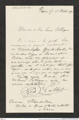 Nachlass Franz Steindachner, Brief von Lèon Louis Vaillant an Franz Steindachner (15.10.1907), Inv.Nr. 556.06, Seite 1